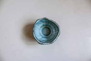 aerial view of a blue ceramic bowl